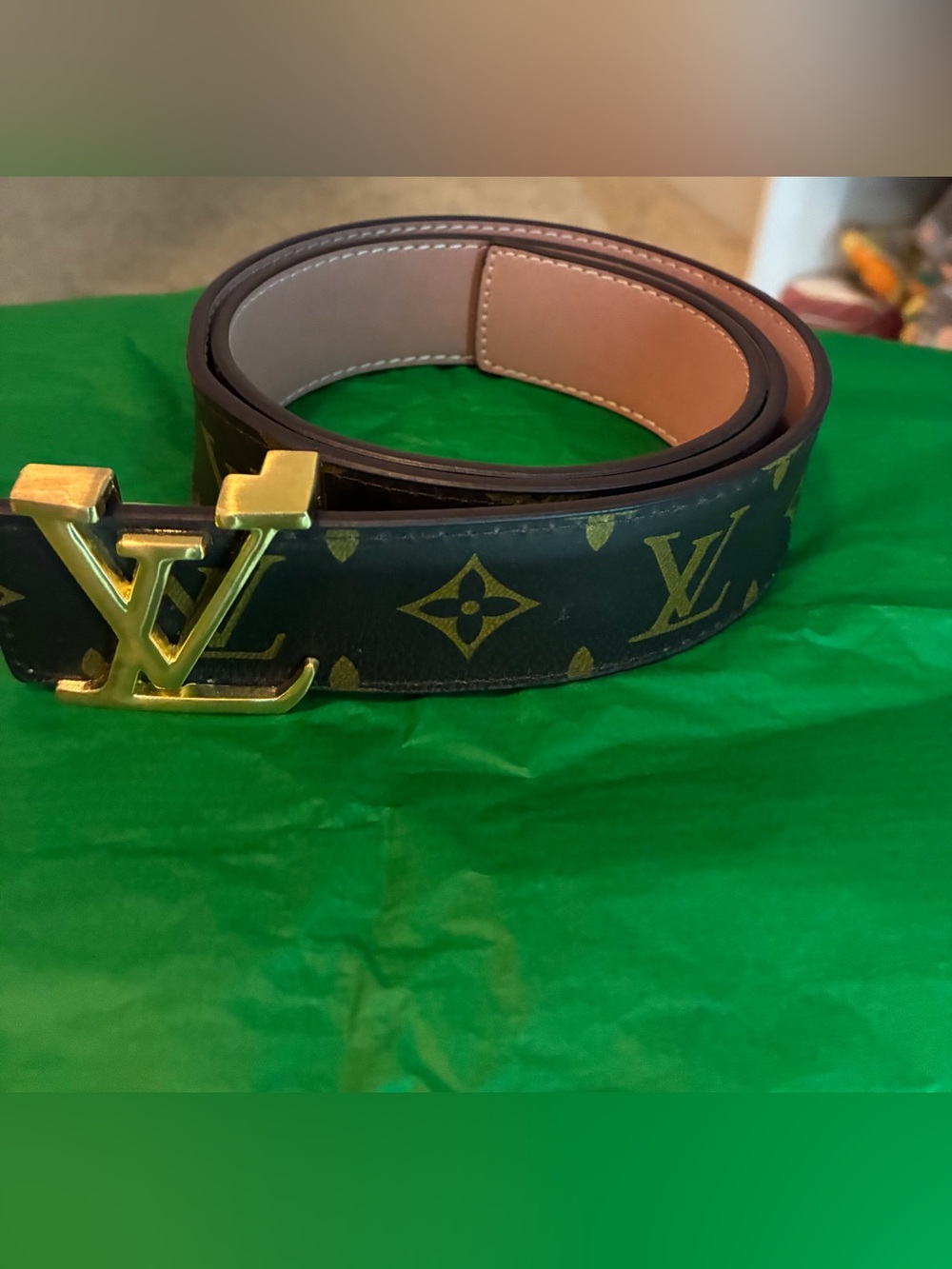 Louis Vuitton Monogram Canvas Belt with Gold LV Buckle - Brown/Tan